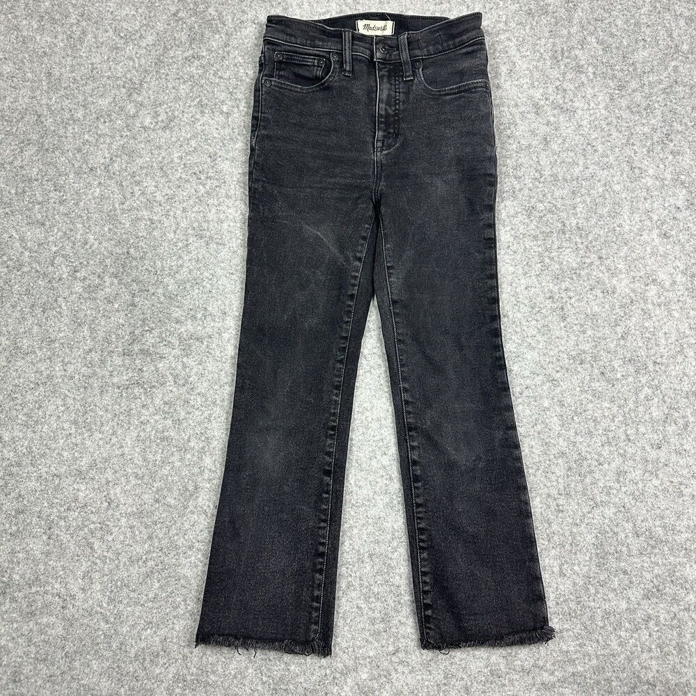 Madewell Cali Demi Boot Jeans Womens 25P Petite Faded Black High Rise Raw Hem